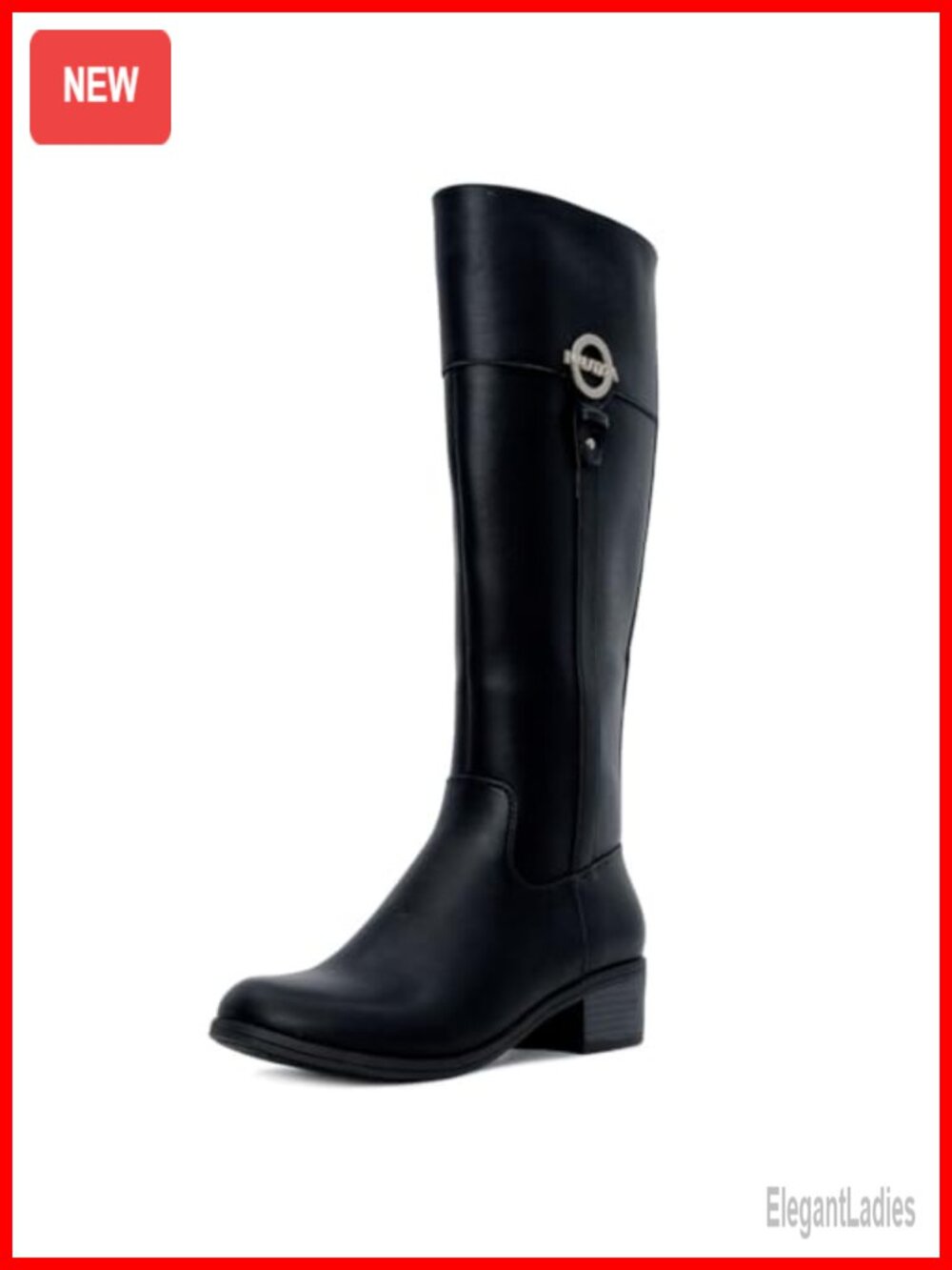 Women's Knee-High Riding Boots Faux Leather Block Heel Zip Buckle
